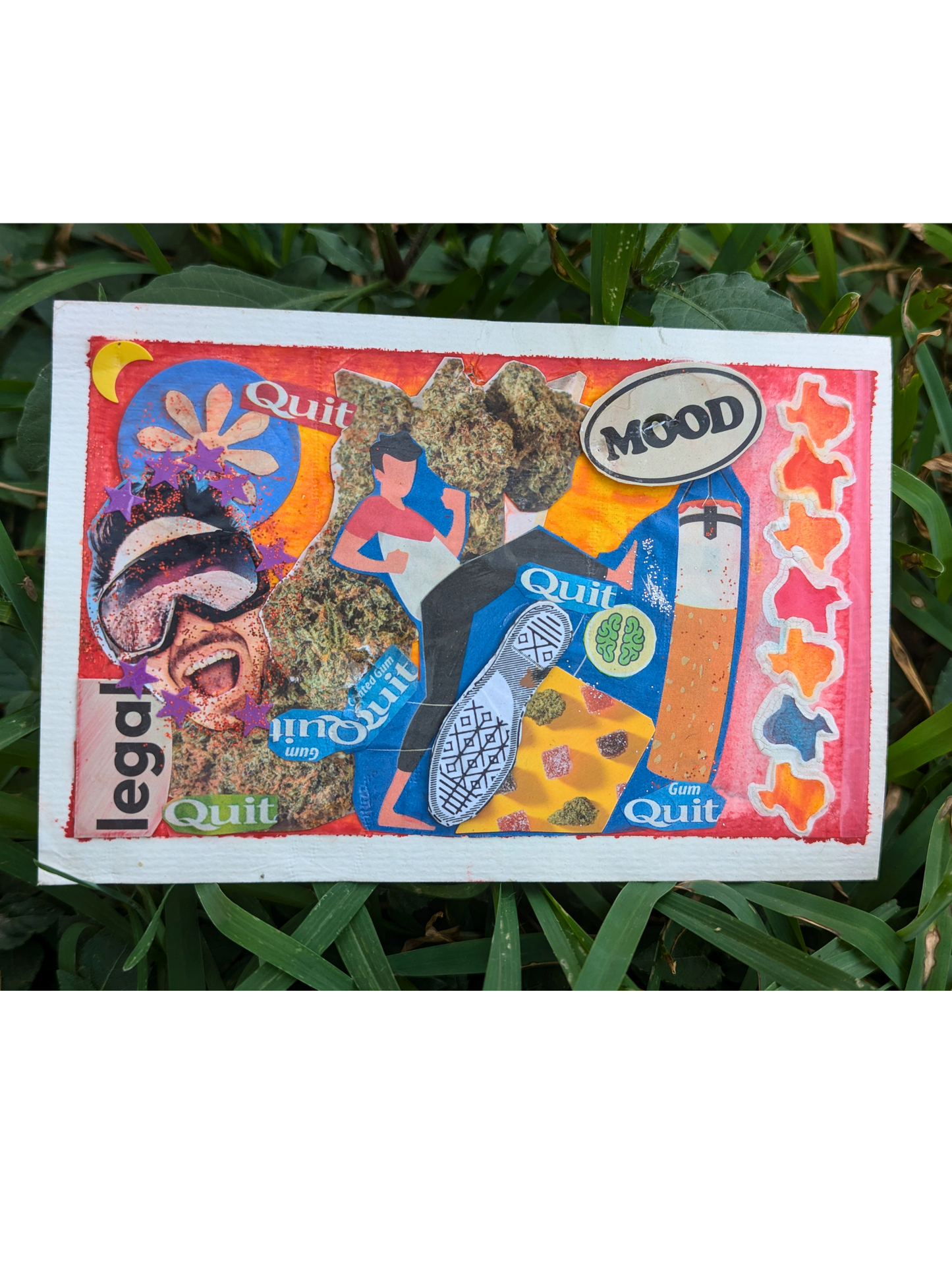“MOOD: Legalize It” – Original Political Collage on Watercolor Postcard