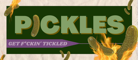 An image featuring a canvas-colored background adorned with flames and pickles, representing the vibrant and fiery essence of Pickles blog.