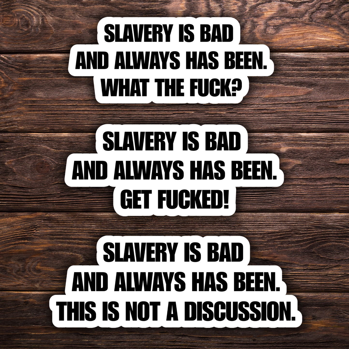 Slavery Is Bad Stickers (3 Options) | 3" x 1.5" Vinyl Stickers | Bold Anti-Racism Statement | Water-Resistant | Progressive Political Humor
