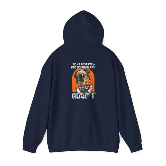 I Don't Deserve a Life Behind Barks - Pet Adoption Hoodie with Friends of Collins - Unisex Heavy Blend™ Hooded Sweatshirt Designed by Nezzie Hoo