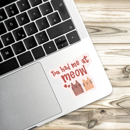 You Had Me at Meow Sticker | Cute Cat Pun Vinyl Decal | Cat Lover Gift |  Kitty Sticker | Animal Lover Aesthetic