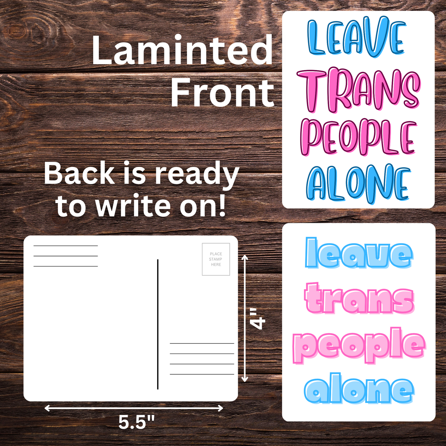 Leave Trans People Alone Postcards | 5.5" x 4" | Trans Rights Advocacy | Mail to Government Officials