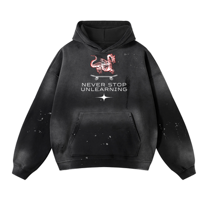 Never Stop Unlearning Dragon Hoodie | Oversized Distressed Fleece Hoodie