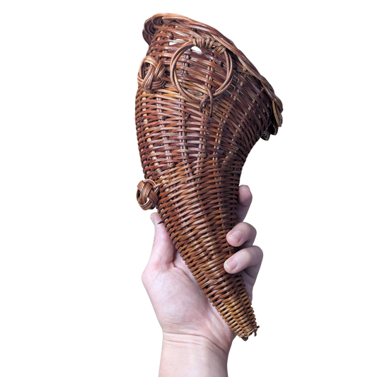 Decorative Antique Handwoven Wicker Cornucopia Basket | Upcycled Vintage Finds by Julez
