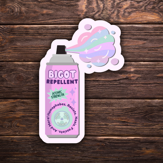 Bigot Repellent Sticker | Anti-Hate Vinyl Decal | 3" x 4" | Social Justice Protest Sticker | Queer Ally Gift | Political Sticker