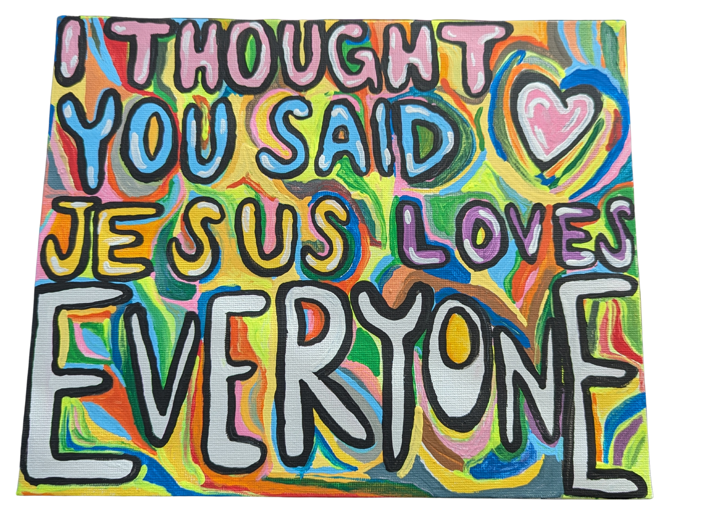 Colorful artwork with text on a white background