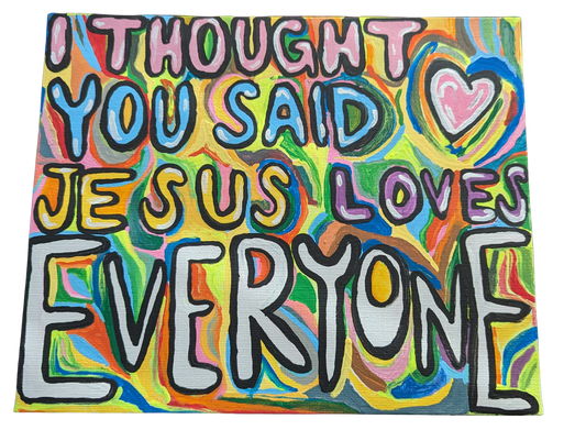 Colorful artwork with text on a white background