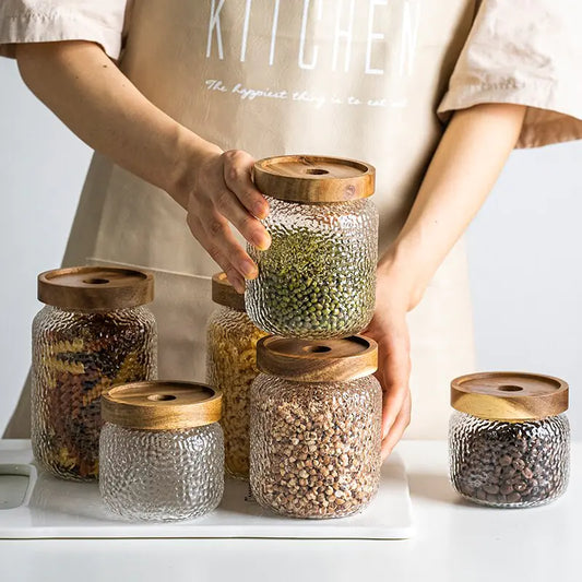 Rustic Charm meets Practicality: Glass Airtight Canister with Wood Lid by Pops & Pans