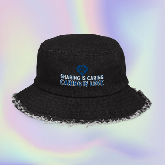 Distressed Denim Bucket Hat - Sharing is Caring & Caring is Love - Friends of Collins