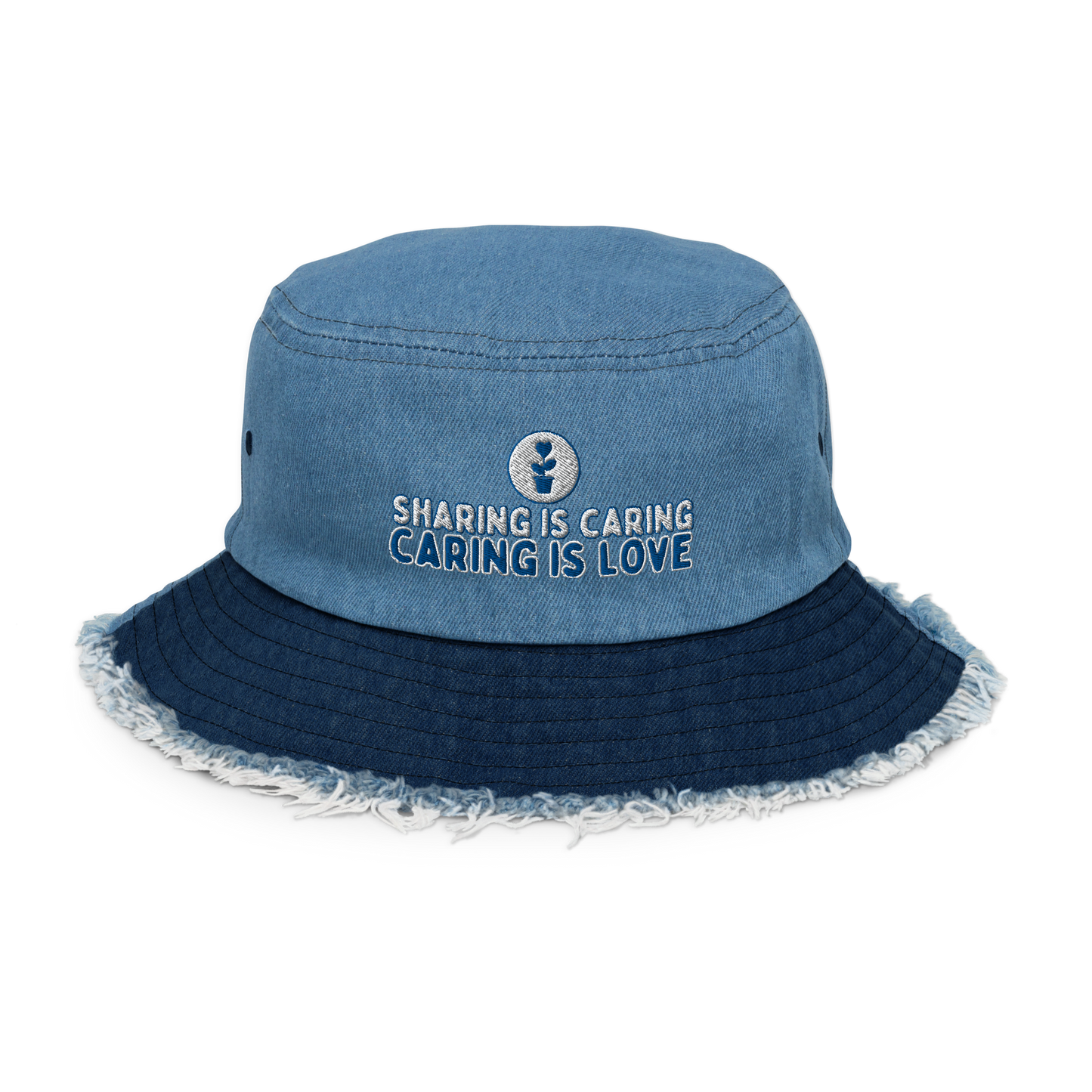 Sharing is Caring Distressed Denim Bucket Hat