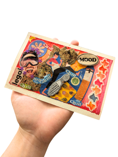 “MOOD: Legalize It” – Original Political Collage on Watercolor Postcard