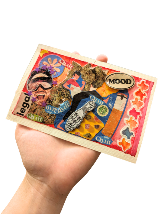 “MOOD: Legalize It” – Original Political Collage on Watercolor Postcard