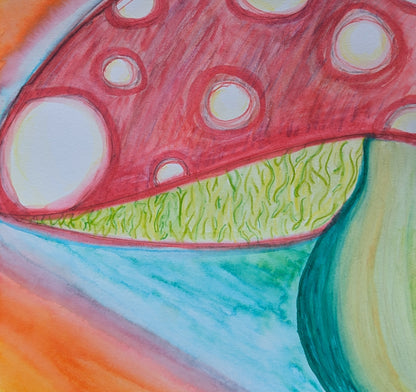 sunset mushroom - watercolor painting by vanessa hoo